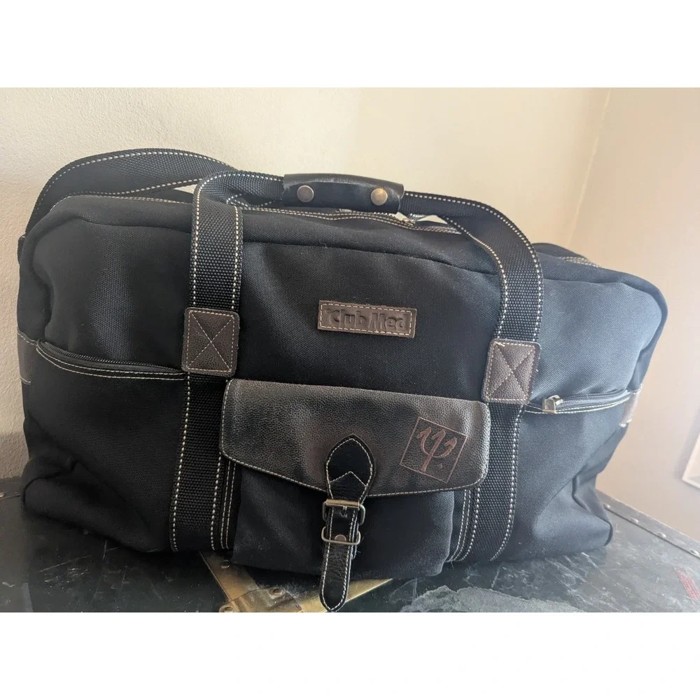 Vintage Club Med Duffel Bag Canvas Leather Trim Weekender Gym Travel
